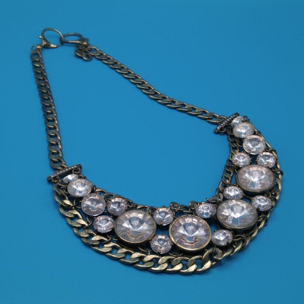 Fossil Distressed Rhinestone Necklace, Rivoli Clear Rhinestones, 18 Inches - Picture 9 of 15